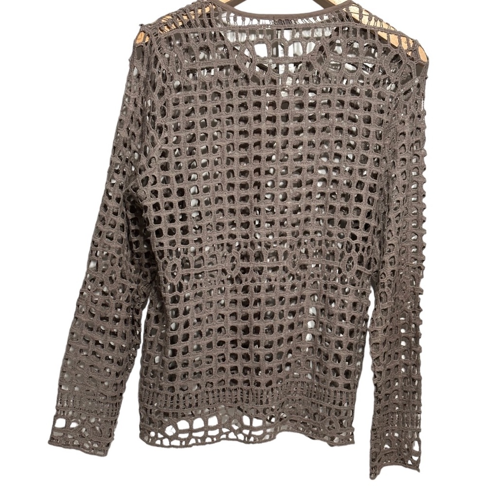 Chico’s Easywear Crochet Lace Long Sleeve Texas Taupe Cotton Cardigan Jacket NWT - Picture 4 of 16